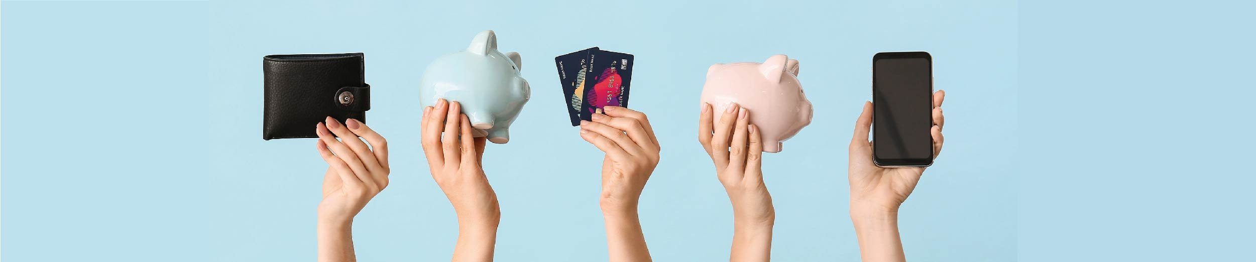 Image of credit cards and piggy banks. 